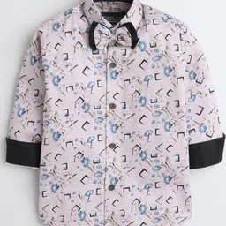 Polka Tots Full Sleeves Floral Abstract Printed With Attracted  Dual Bow Tie Party  Shirt - Light Pink-picture-15