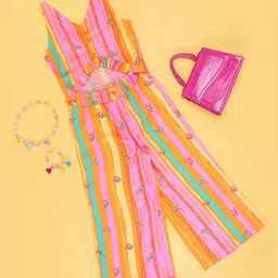 Pantaloons Junior Rayon Sleeveless Butterflies Printed Smocked Jumpsuit - Multi Colour-picture-17