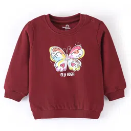 Doodle Poodle 100% Cotton Light Weight Looper Knit Full Sleeves Sweatshirt with Butterfly Print - Maroon-picture-23