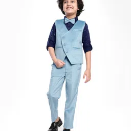 Robo Fry Woven Full Sleeves Printed 3 Piece Party Suit With Bow - Light & Navy Blue-picture-16