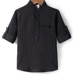 Rikidoos Full Sleeves Textured Kurta Style Shirt - Navy Blue-picture-29