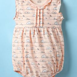 CUCUMBER Sinker Knit Frill Sleeves Onesie With Elephant Print - Peach-picture-10