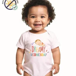 COCOON ORGANICS 100% Cotton Knit Half Sleeves Dreamy Wednesday Text Printed Onesie - White-picture-16