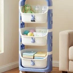 Babyhug 3 Layer Storage Organiser with Rabbit Face - Blue| Detachable Baskets| Wheels with Lock| Plug N Play Assembly| Stationery, Toys & Clothes Storage| Rounded Edges-picture-24