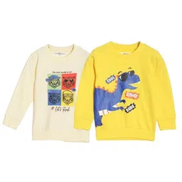 The Mom Store Cotton Blend Knit Pack Of 2 Full Sleeves Animal Printed Light Winter Sweatshirts - Beige & Yellow-picture-20