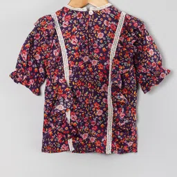 Hugsntugs Half Sleeves Floral Printed Lace Detailed Top - Multi Colour image 3