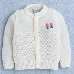 BUMZEE Full Sleeves Floral Embroidered Sweater With Cap & Socks Set - Lemon image 3