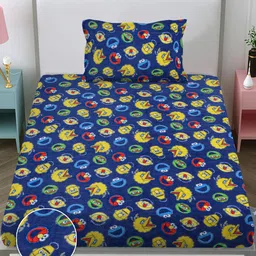 FABINALIV Blue Cartoon Print Woollen Single Bedsheet with Pillow Cover image 2