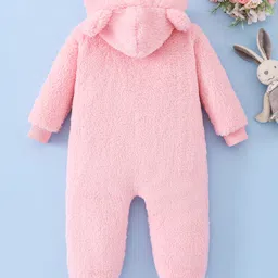 Mark & Mia Full Sleeves Winter Wear Hooded Romper with Bunny Patch & Applique - Pink image 2