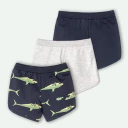 Ariel Cotton Knit Pack Of 3 Sharks & Super Girl Text Printed Shorts - Grey & Navy Blue image 3
