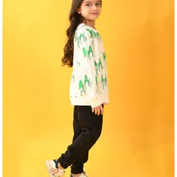 Anthrilo Full Sleeves Cactus Printed Fleece Sweatshirt  Jogger Set With Comfort Fit - White Black image 4