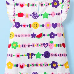 Babyhug Cotton Knit Frill Sleeves T-Shirt with Tropical Theme & Hearts Print Pack of 3 - Navy Blue Pink & White image 3