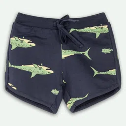 Ariel Cotton Knit Pack Of 3 Sharks & Super Girl Text Printed Shorts - Grey & Navy Blue image 4