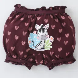 Revvo Junior Single Jersey Kitty & Floral Printed Bloomers Pack of 3 - Maroon Navy Blue & Green image 4