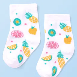 Cute Walk By Babyhug Anti-Bacterial Ankle Length Pack of 3 With Tropical & Polka Dot Print - Yellow White & Pink image 4