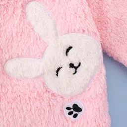 Mark & Mia Full Sleeves Winter Wear Hooded Romper with Bunny Patch & Applique - Pink image 4