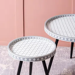 nestroots 2Pcs Grey & White Metal Mosaic Contemporary Coffee Side Table Set image 4