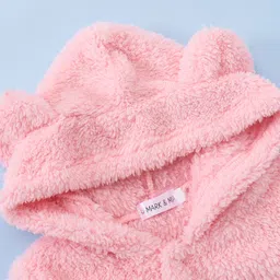 Mark & Mia Full Sleeves Winter Wear Hooded Romper with Bunny Patch & Applique - Pink image 5