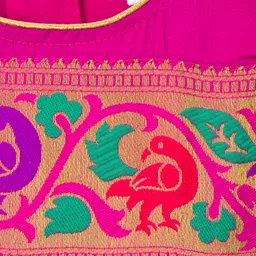 Babyhug Woven Half Sleeves Ethnic Dress With Brocade Design - Fuschia image 5