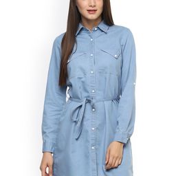 StyleStone Women Blue Denim Shirt Dress-picture-2