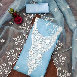 MANVAA Embroidered Organza Unstitched Dress Material-image-34