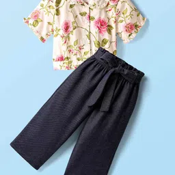 CrayonFlakes Girls Printed Peter Pan Collar Pure Cotton Shirt With Palazzo-image-92