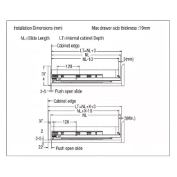 Ebco Concealed Drawer Slide Slim 2 Push Open (With Facia Bracket) Zinc Plated White Finish, Size 500 mm, Load 35 Kg, CDSS250-PO (Set of 2) image 4