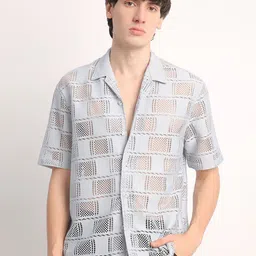 Voroxy Men Comfort Cuban Collar Textured Polycotton Relaxed Fit Casual Shirt image 1