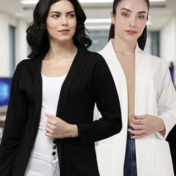 Kryptic Pack Of 2 Open Front Regular Fit Cotton Shrugs With Pocket For Layering image 5