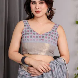 ALMAARI FASHION Ethnic Motifs Zari Pure Cotton Kanjeevaram Saree image 2