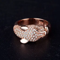 Fashion Frill Rose Gold-Plated CZ Studded Leopard Finger Ring-image-23