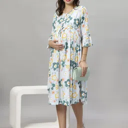 Mammas Maternity Women Floral Print Flared Sleeve Maternity A-Line Midi Dress-picture-30
