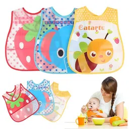 BabyGo Plastic Waterproof Baby Apron with Bib Pack of 3 - Multicolor-image-36