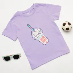 Milou Cotton Half Sleeves Vanilla Shake Printed Tee - Lavender-picture-16