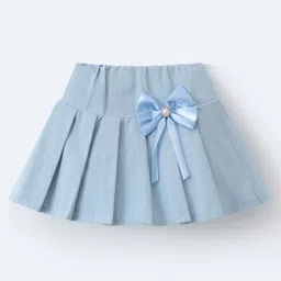 Mark & Mia Cotton Above Knee Length Skirt with Bow Applique - Light Blue-picture-16