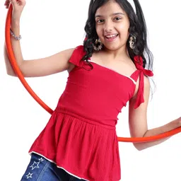 Pine Kids Woven Sleeveless Textured Top with Lace Detailing - Maroon-image-13