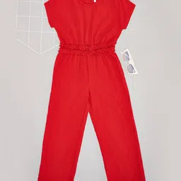 Pantaloons Junior Half Sleeves Solid Jumpsuit - Red-image-77