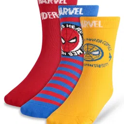 pine kids marvel Pine Kids Knit Antibacterial Socks With Spider Man Graphics Pack Of 3 - Red Yellow & Blue-picture-16