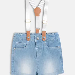 MINI KLUB Cotton Woven Washed Shorts With Suspender - Blue-image-25