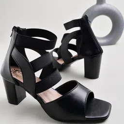 Shoetopia Solid Zipper Closure Heeled Sandals - Black-picture-39