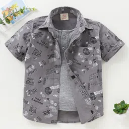 Rikidoos Half Sleeves Typography Printed Shirt With Attached Tee - Grey-picture-18