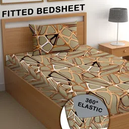 CG HOMES Gold-Toned & Green 180 TC Single Bedsheet with 1 Pillow Covers image 4