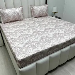 Pure Decor Royal Passion Beige Pure Cotton 380 TC Queen Bedsheet Set 2.28 m x 2.54 m-image-88