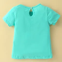 Simply Sinker Knit Half Sleeves T-Shirt Text Print- Blue image 2