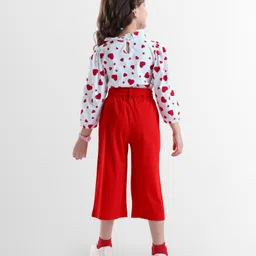 ollington st. OLLINGTON ST.Cotton Knit Full Sleeves Hearts Printed Top & Pant Set With Belt - Red & White image 2
