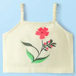 EARTHY TOUCH Chanderi Woven Sleeveless Choli Lehenga & Dupatta Set With Floral Print - Cream image 2