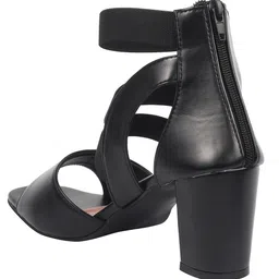Shoetopia Solid Zipper Closure Heeled Sandals - Black image 3