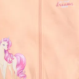 BUMZEE Full Sleeves Unicorn Printed Hooded Sweat Jacket - Peach image 4