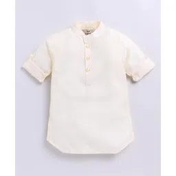 LITTLE COLLARS Jacquard Knit Full Sleeves Solid Kurta & Pajama With Reindeer Designed Jacket Set - Cream image 4