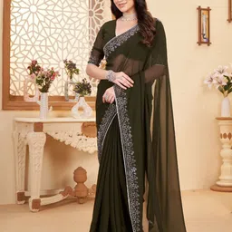 Dori Solid Sequinned Pure Chiffon Saree image 4